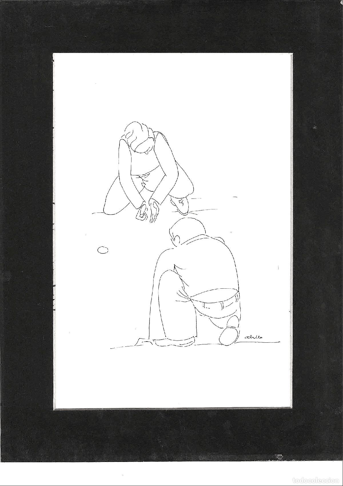 Arte: Juan Jose Abella - Dos figuras en cuclillas - 30x22 - Dibujo