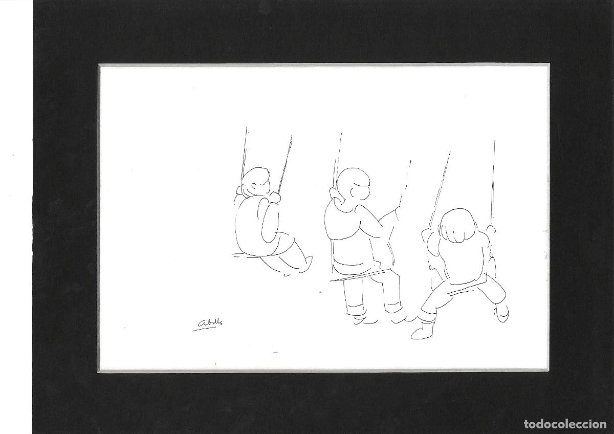 Arte: Juan Jose Abella - Ni&ntilde;os en columpios - 30x22 - Dibujo