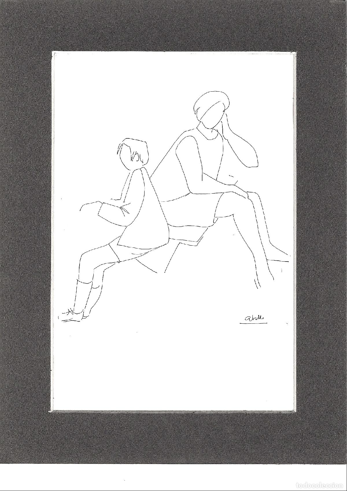 Arte: Juan Jose Abella - Dos figuras sentadas - 30x22 - Dibujo