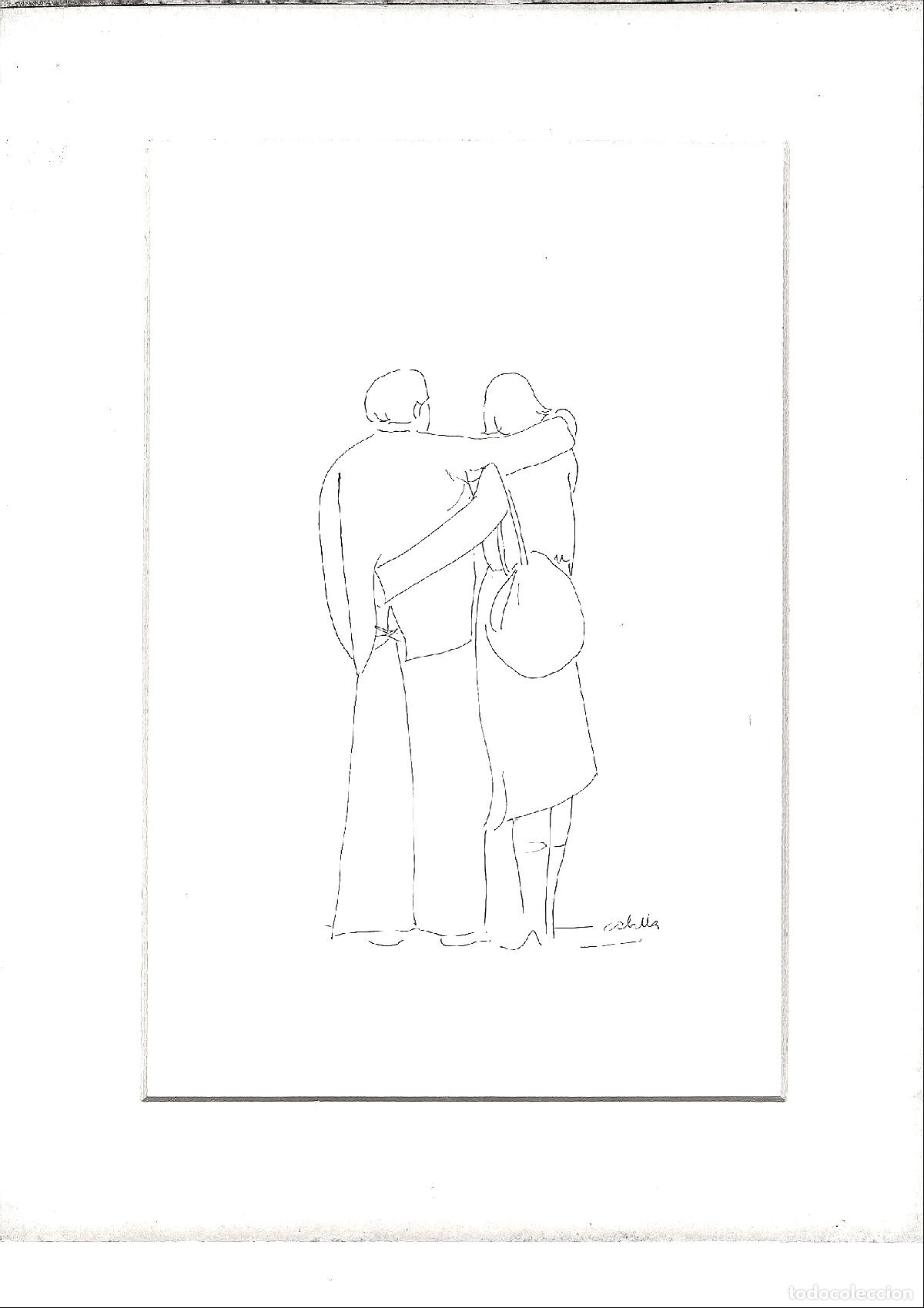 Arte: Juan Jose Abella - Pareja abrazada por detr&aacute;s - 30x22 - Dibujo