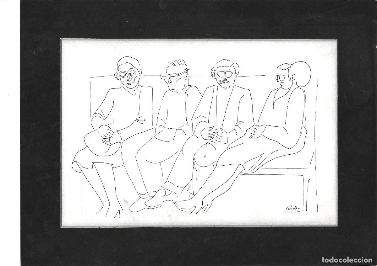 Arte: Juan Jose Abella - Cuatro figuras sentadas - 30x22 - Dibujo