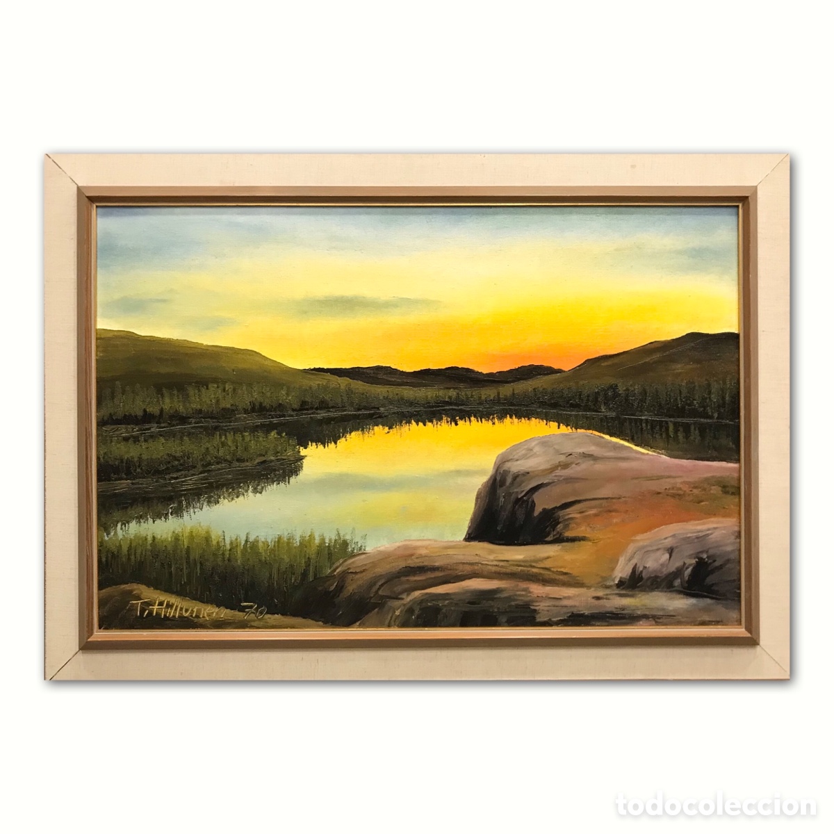 Kunst: &rdquo;Atardecer en Lago Finland&eacute;s - Seip&auml;j&auml;rvi&rdquo; T.Hiltunen, 1970, 97x69cm