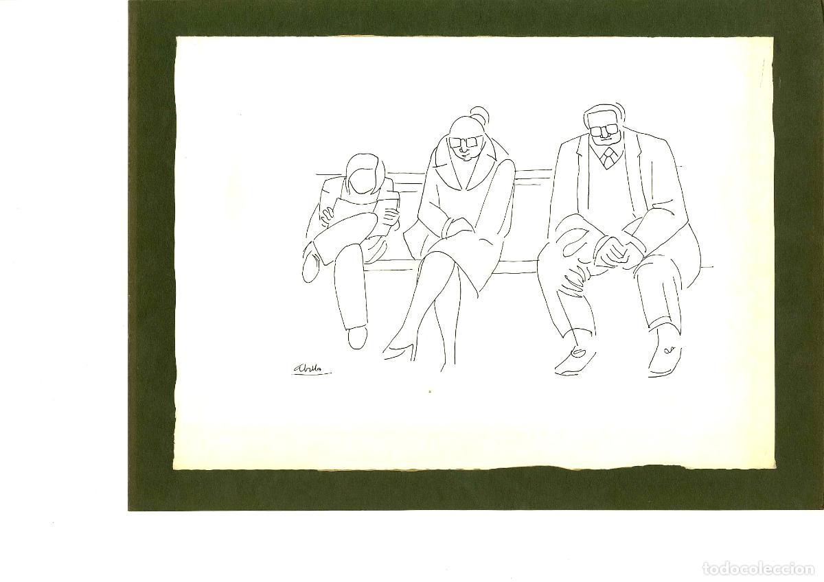 Kunst: Abella - Personas en un banco - 32x22 - Dibujo