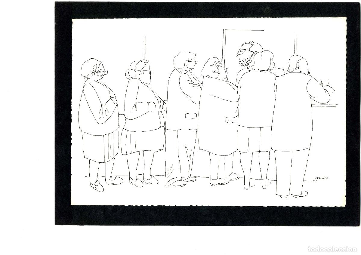 Arte: Abella - Gente esperando en fila - 32x22 - Dibujo