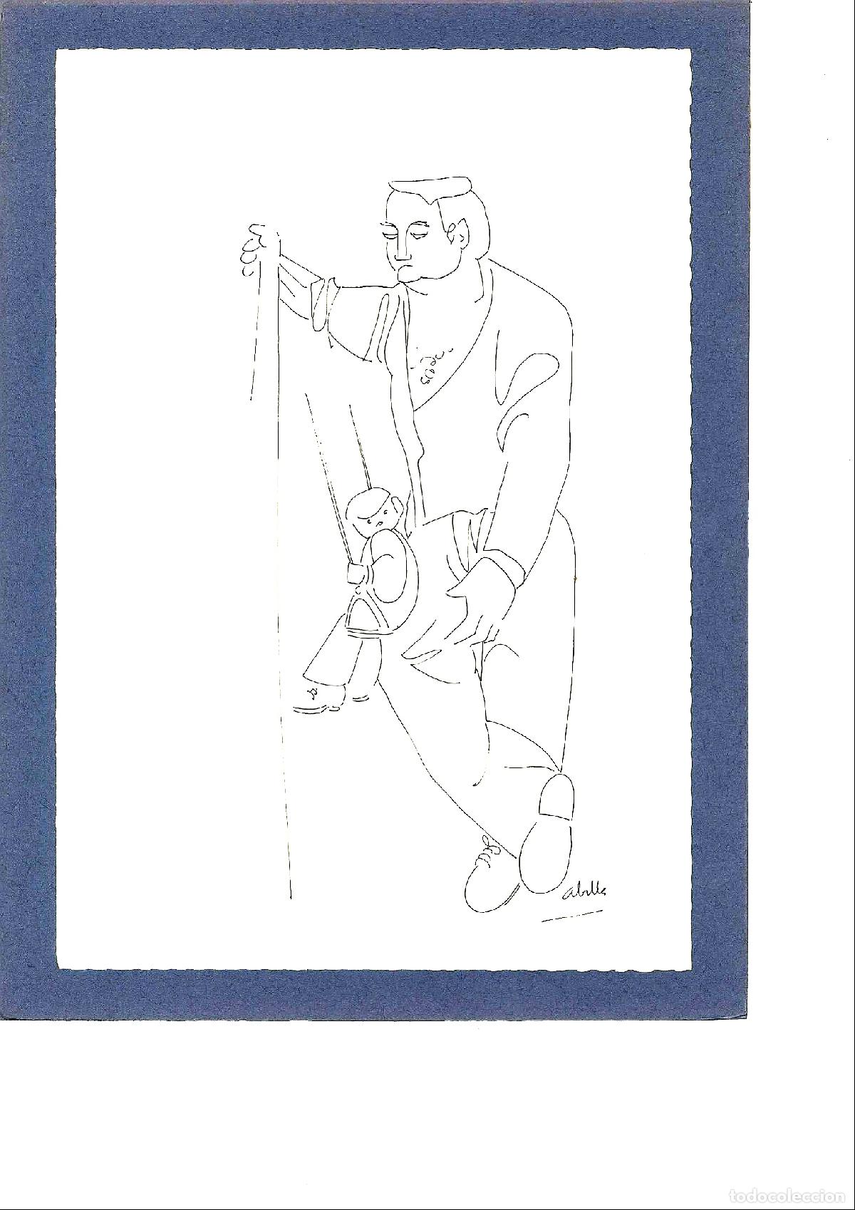 Arte: Abella - Hombre con ni&ntilde;o en escaleras - 32x22 - Dibujo