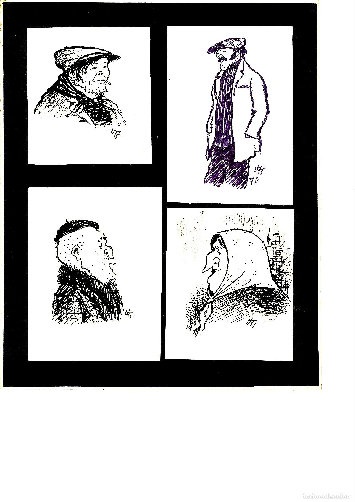 Arte: Ulises Traver - Cuatro Perfiles Masculinos - 32x22 - Dibujo