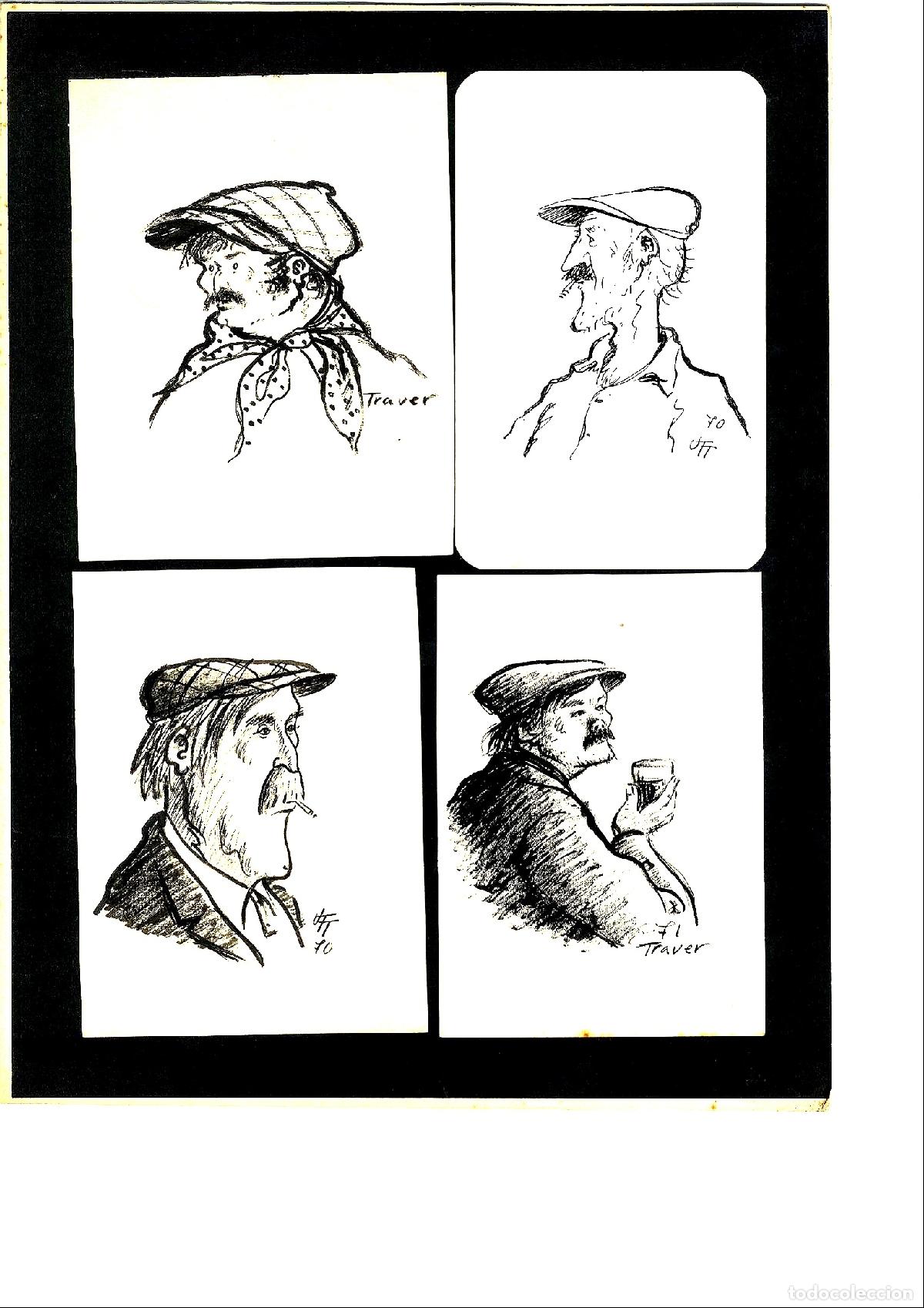 Arte: Ulises Traver - Cuatro retratos de hombre - 32x22 - Dibujo