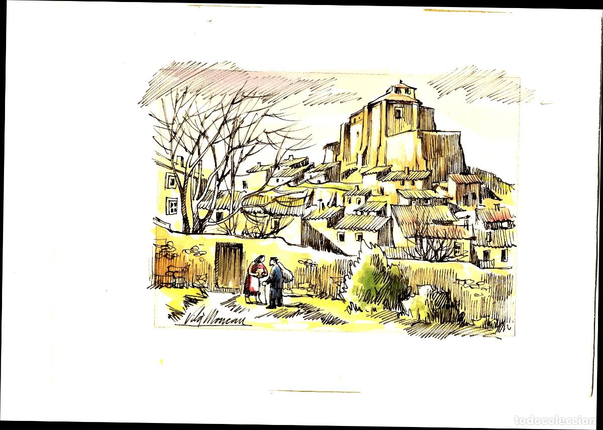 Kunst: Joan Vil&agrave; Moncau - Vista de pueblo con torre - 32x22 - Dibujo