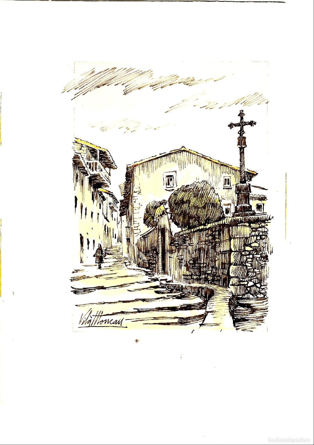Arte: Joan Vil&agrave; Moncau - Calle con Cruceta - 32x22 - Dibujo