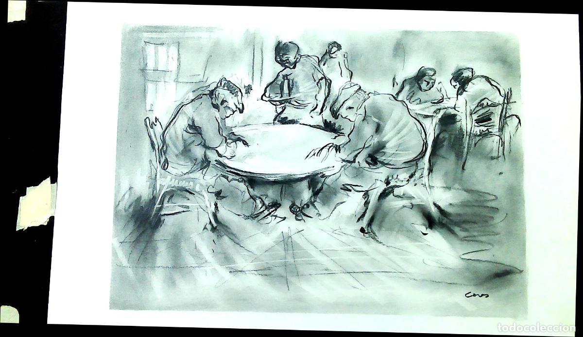 Kunst: Ilegible - Jugadores alrededor de una mesa - 65x50 - Dibujo