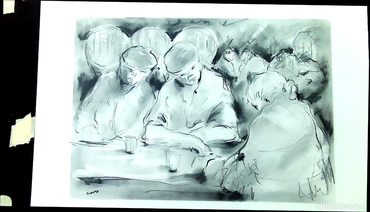 Kunst: Ilegible - Reunion en un cafe - 65x50 - Dibujo