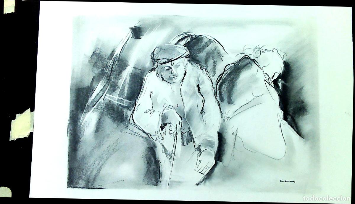 Kunst: Ilegible - Anciano con bast&oacute;n - 65x50 - Dibujo