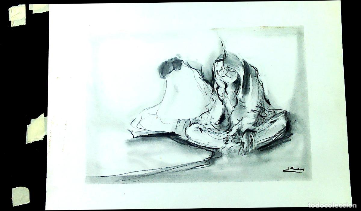Kunst: Ilegible - Figura sentada en meditaci&oacute;n - 65x50 - Dibujo
