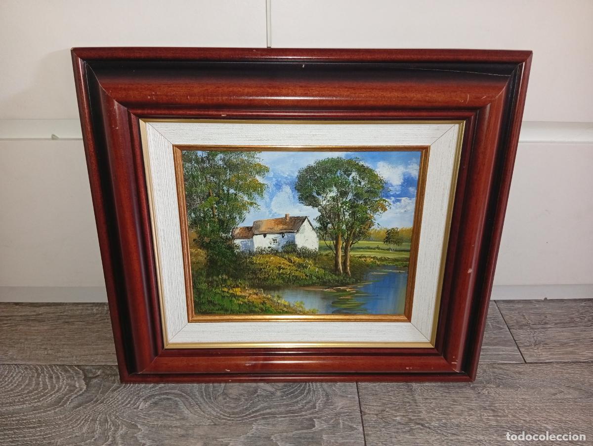 Art: Pintura al &Oacute;leo sobre Lienzo - Paisaje Rural con Esp&aacute;tula - Marco de Madera Noble