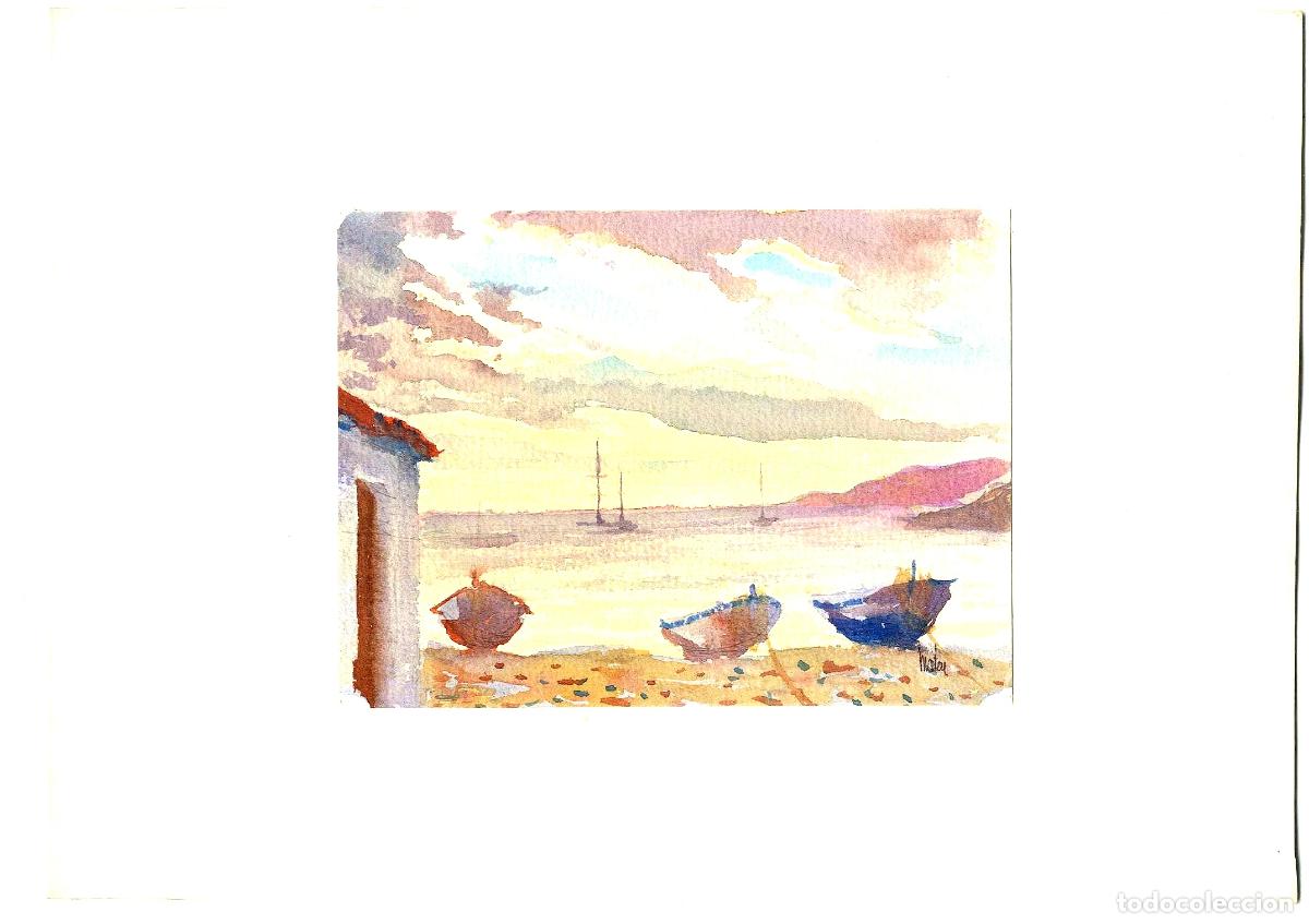 Art: Ilegible - Barcos en la playa - 35x25 - Acuarela