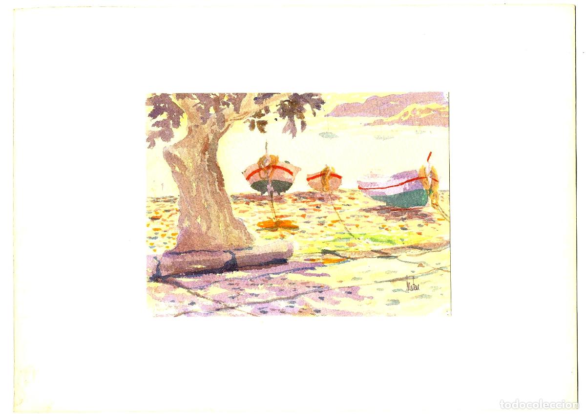 Art: Ilegible - Barcos en la playa - 35x25 - Acuarela
