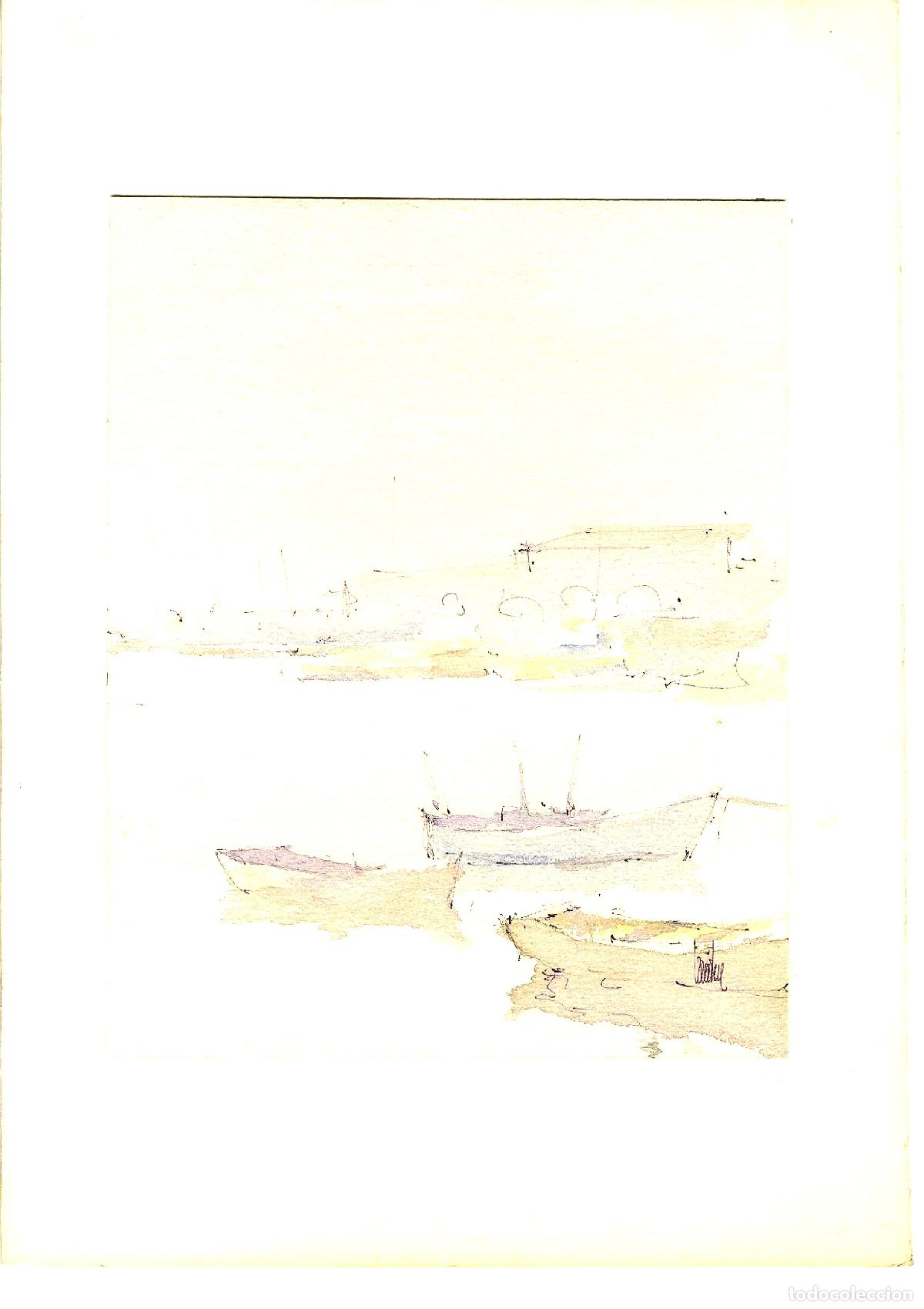 Art: Ilegible - Barcos en la costa - 35x25 - Acuarela