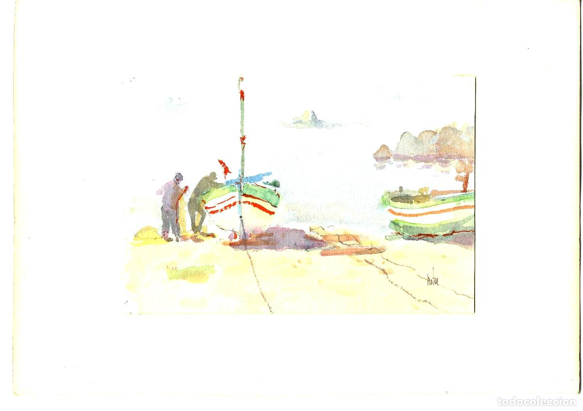 Kunst: Ilegible - Barcos en la playa - 35x25 - Acuarela