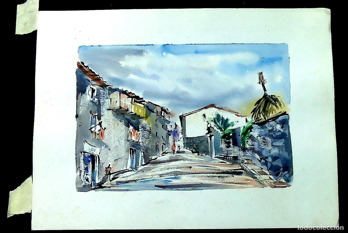 Arte: Ilegible - Callejuela de pueblo - 35x25 - Acuarela