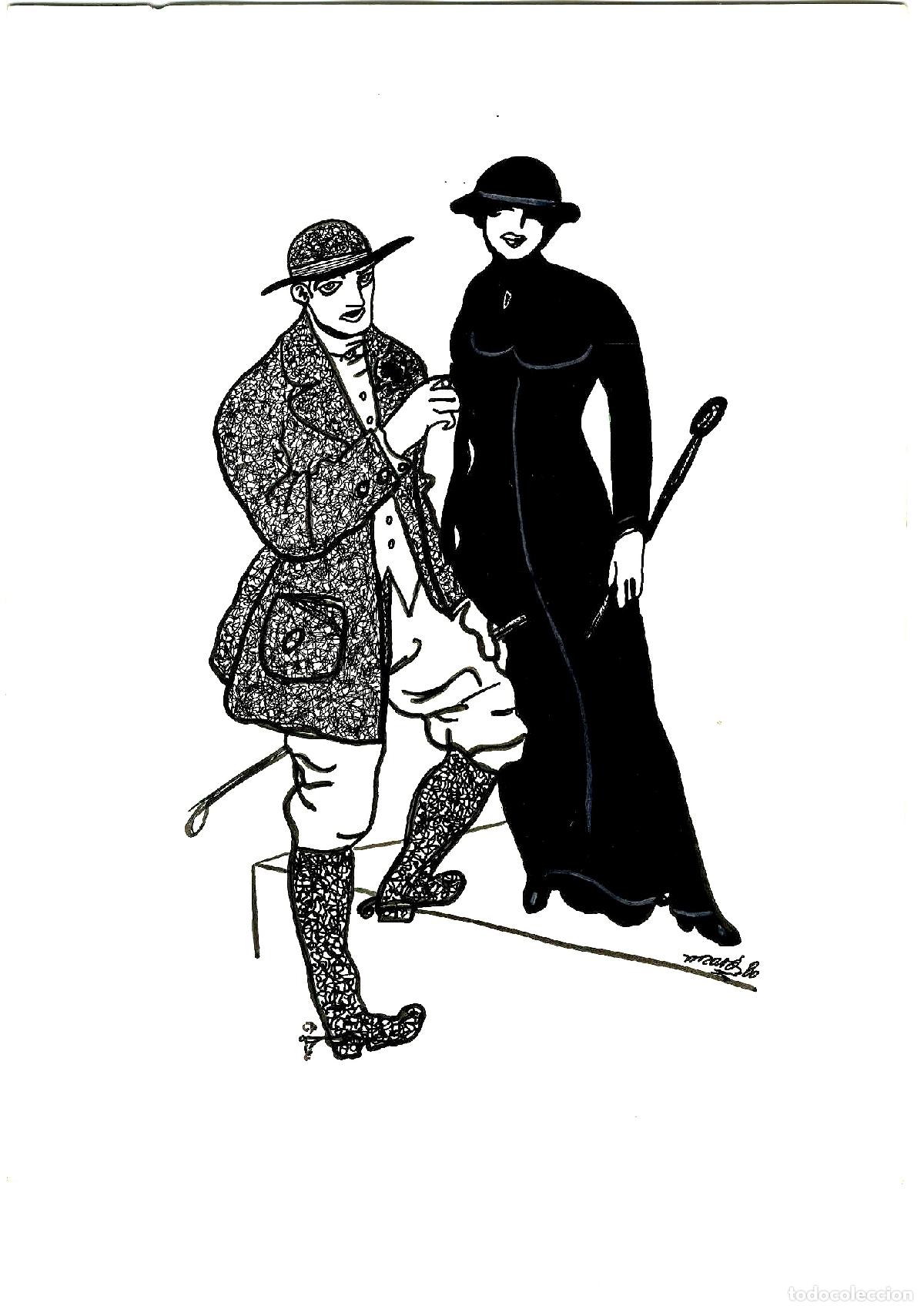 Arte: Ilegible - Pareja en campo de golf - 35x25 - Acuarela