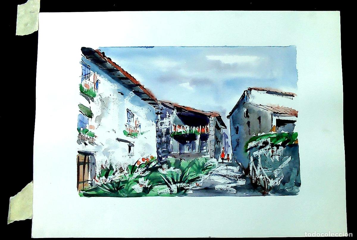Arte: Ilegible - Aldea mediterr&aacute;nea - 35x25 - Acuarela