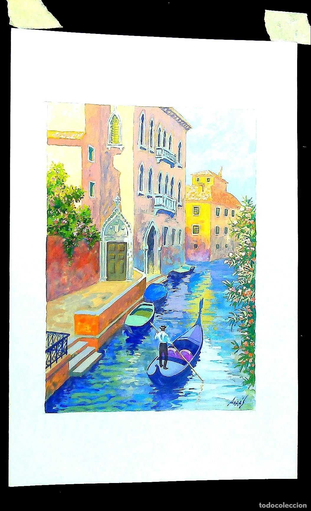 Arte: Ilegible - Gondola en Canal Veneciano - 35x25 - Acuarela