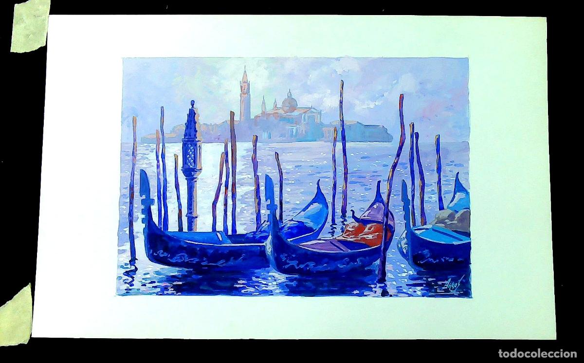 Arte: Ilegible - Gondolas en el Puerto - 35x25 - Acuarela