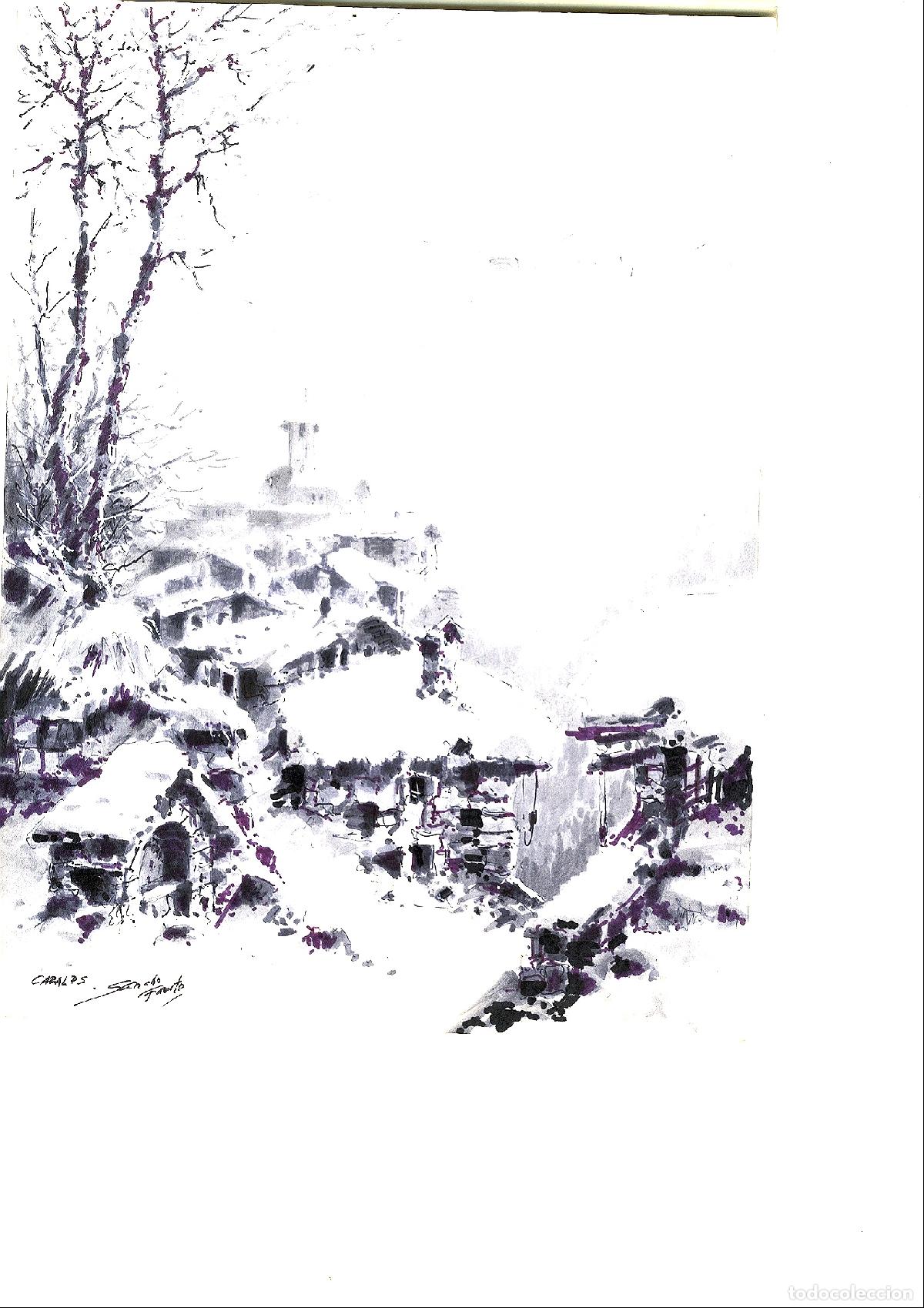 Arte: Ilegible - Paisaje invernal con arbol - 35x25 - Acuarela