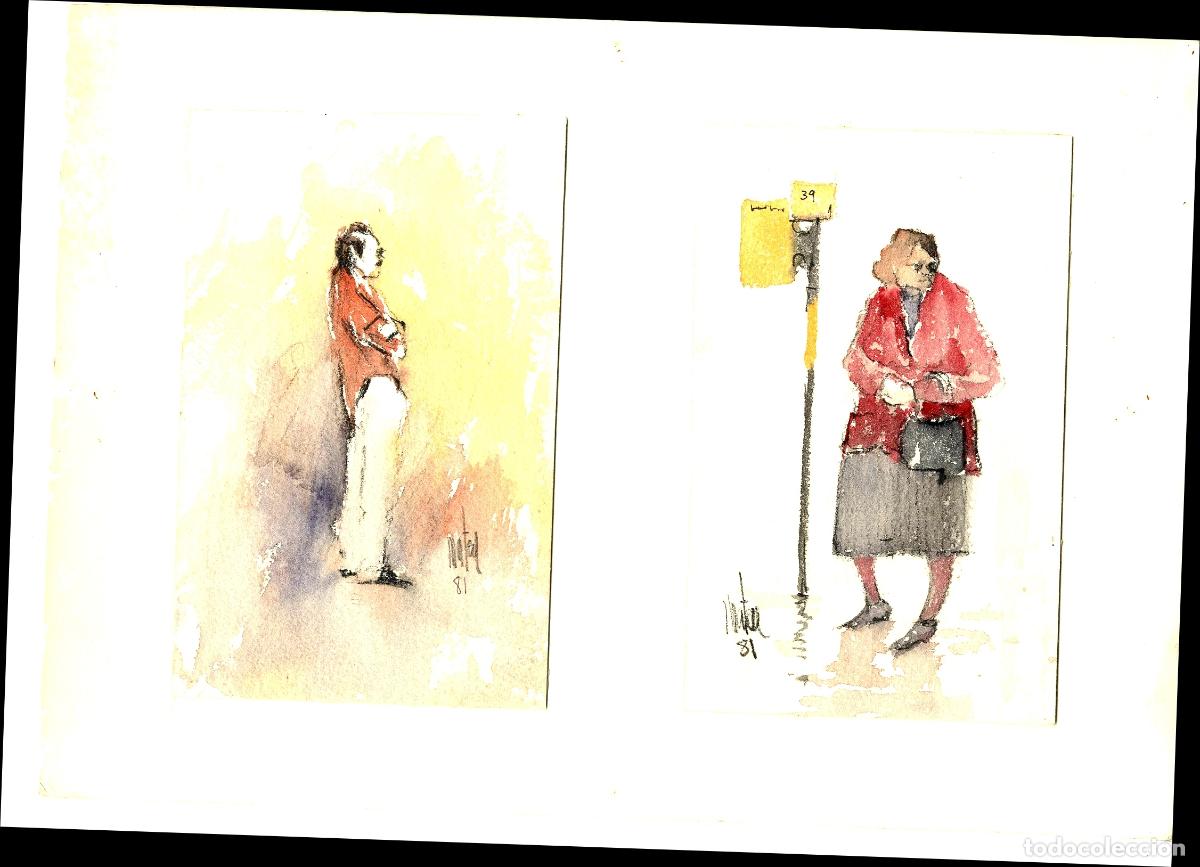 Arte: Ilegible - Personas en la calle - 35x25 - Acuarela