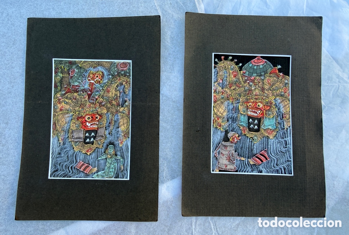 Arte: Par de cuadritos de Indonesia pintados a mano.