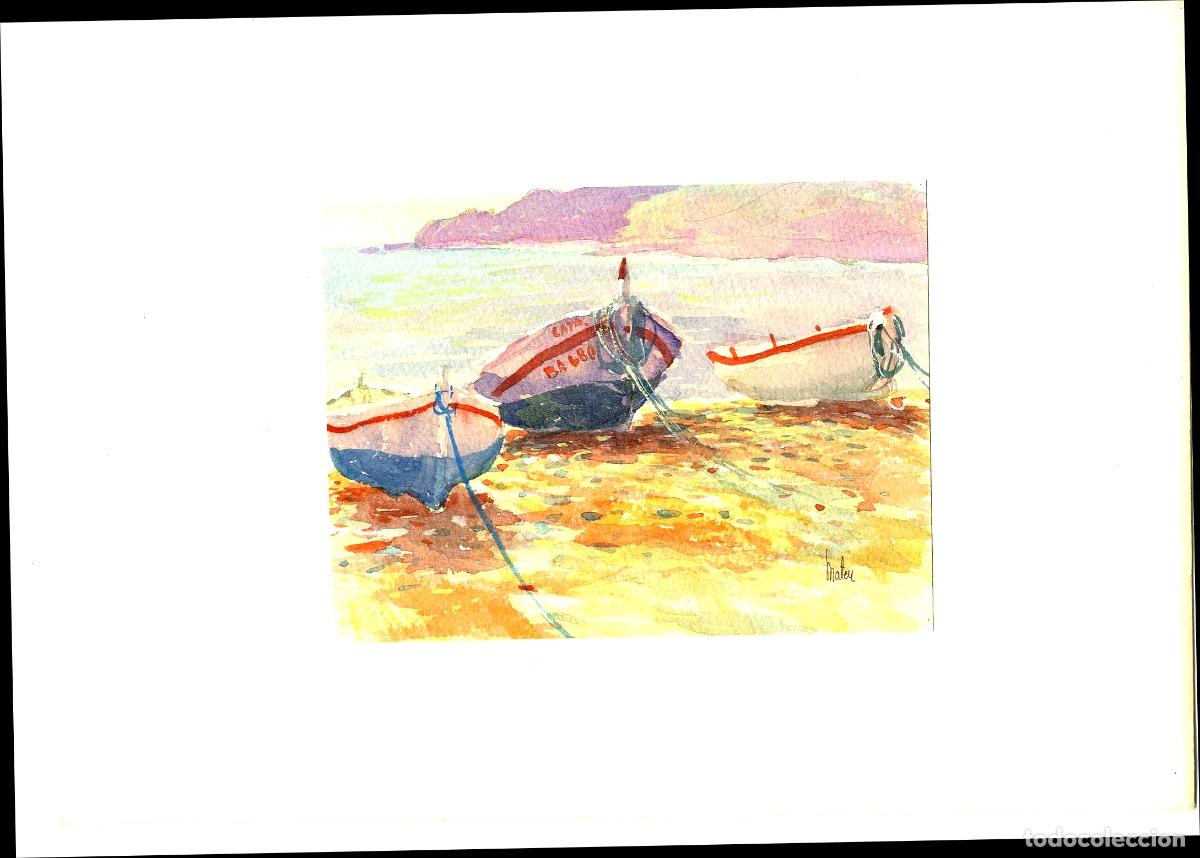 Arte: Ilegible - Barcos en la playa - 35x25 - Acuarela