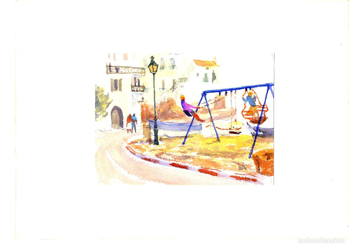 Art: Ilegible - Ni&ntilde;os en un columpio - 35x25 - Acuarela