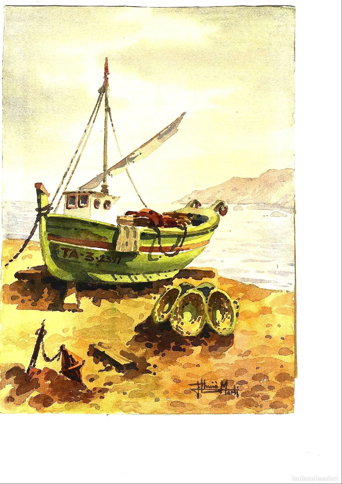 Arte: Ilegible - Barca en la playa - 35x25 - Acuarela