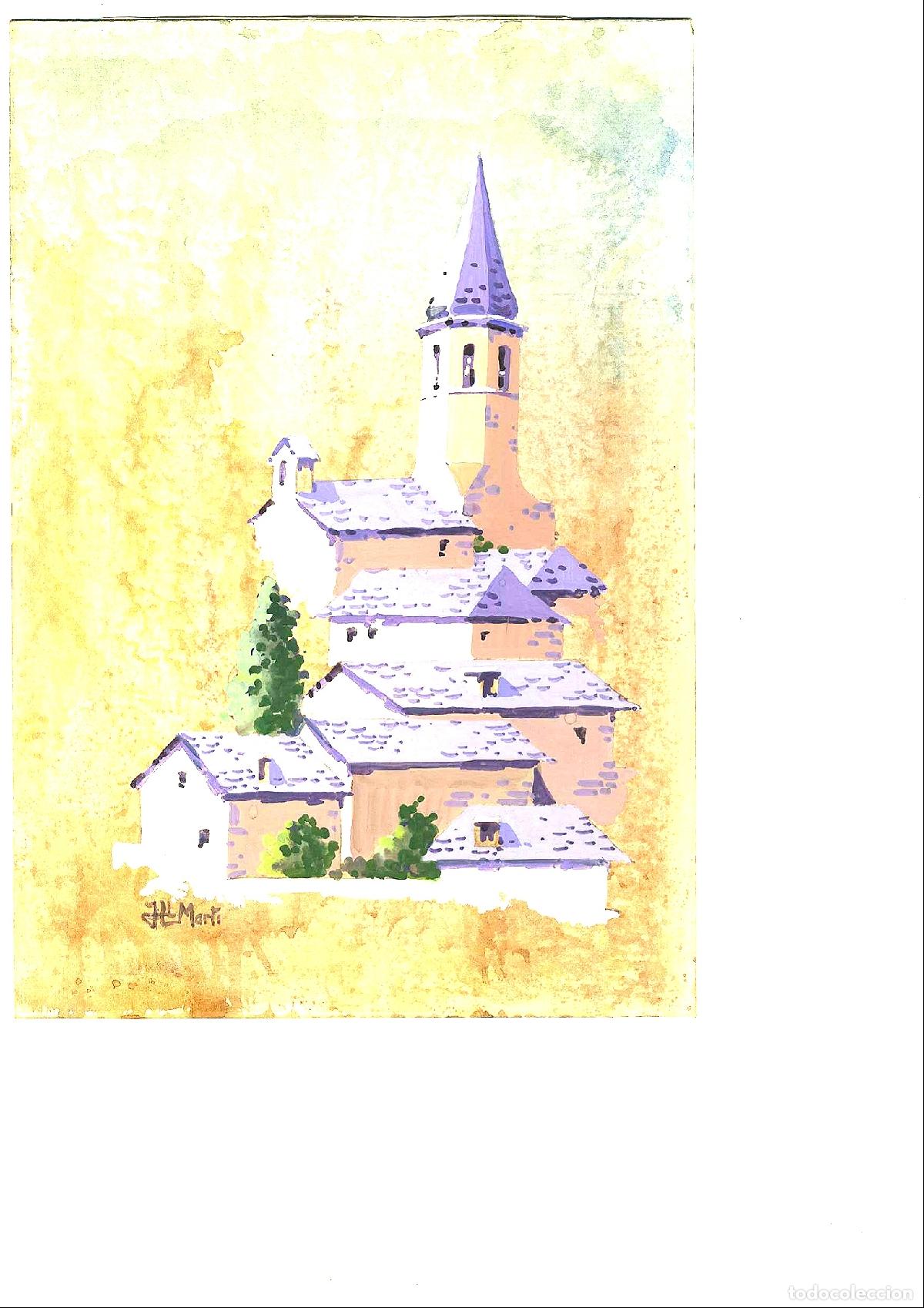 Arte: Ilegible - Iglesia en la colina - 35x25 - Acuarela