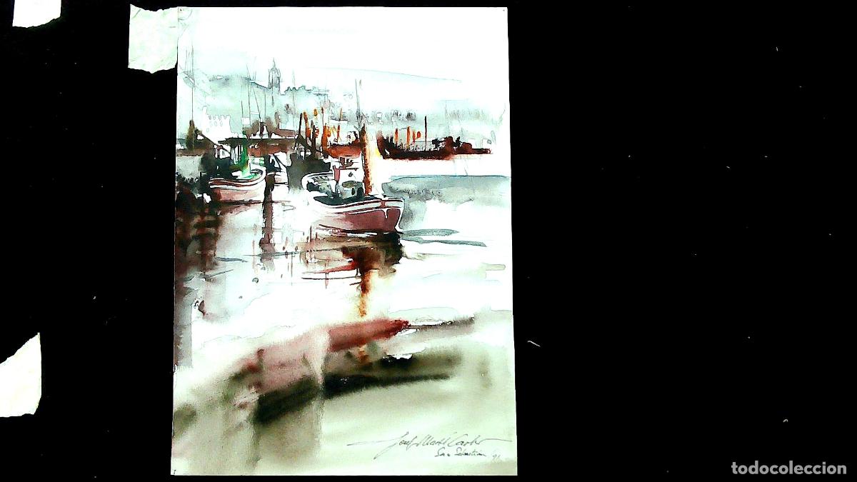 Arte: Ilegible - Barcos en la bah&iacute;a - 35x25 - Acuarela