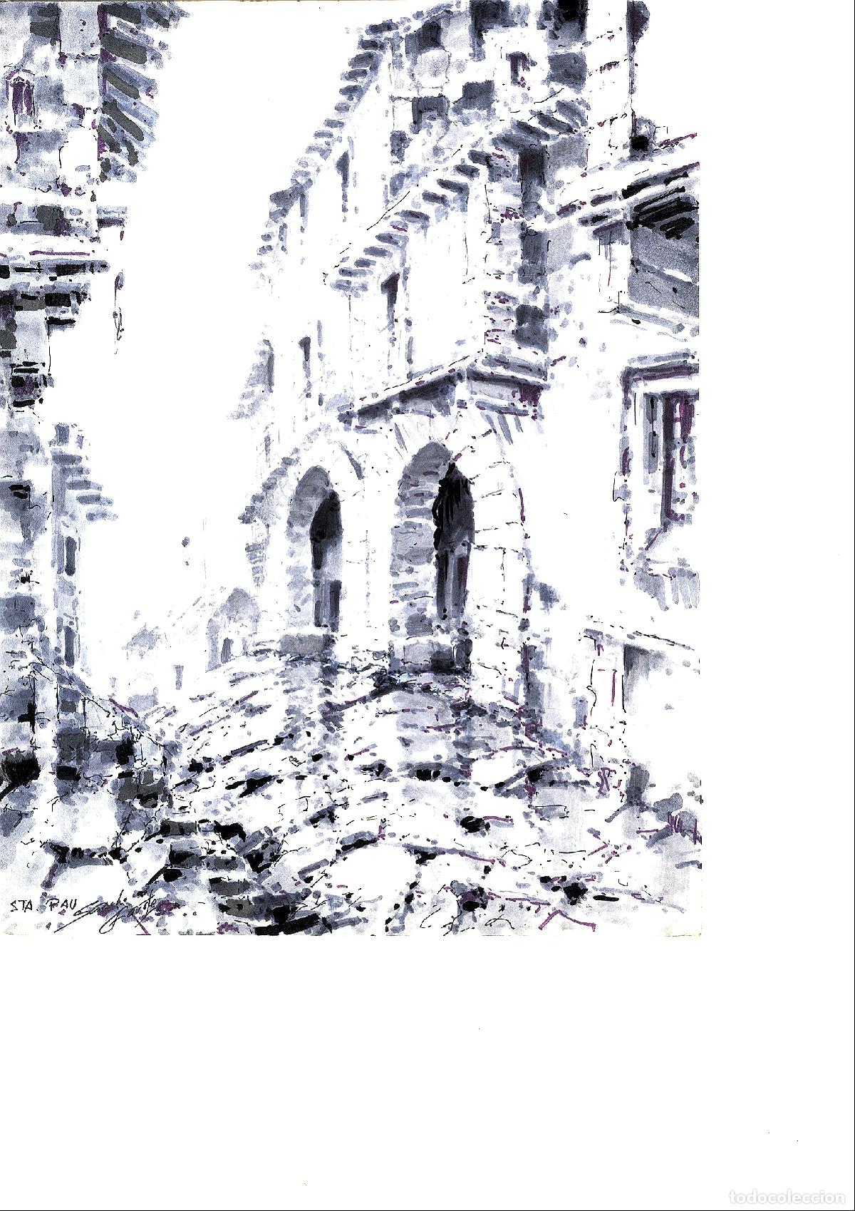 Arte: Ilegible - Estructura Arquitect&oacute;nica Antigua - 35x25 - Acuarela