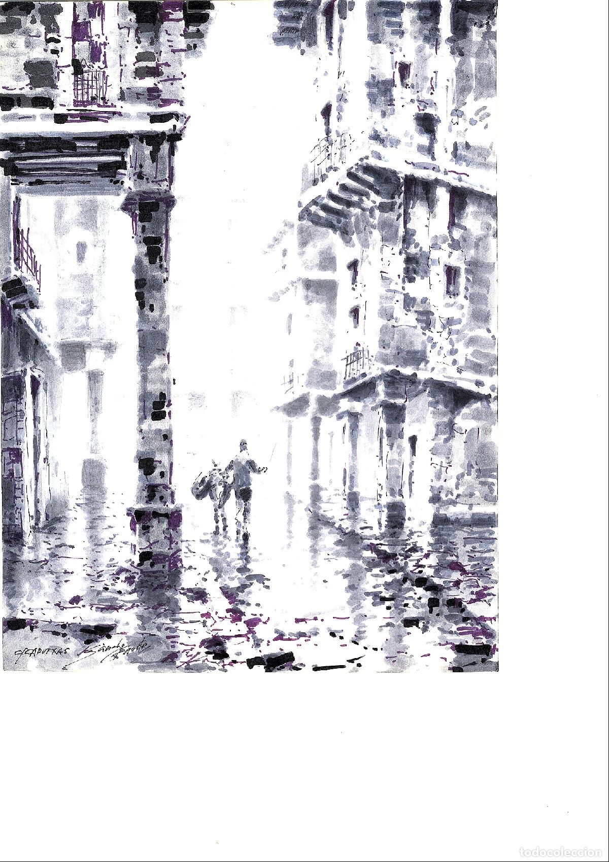 Art: Ilegible - Paseo bajo la lluvia - 35x25 - Acuarela