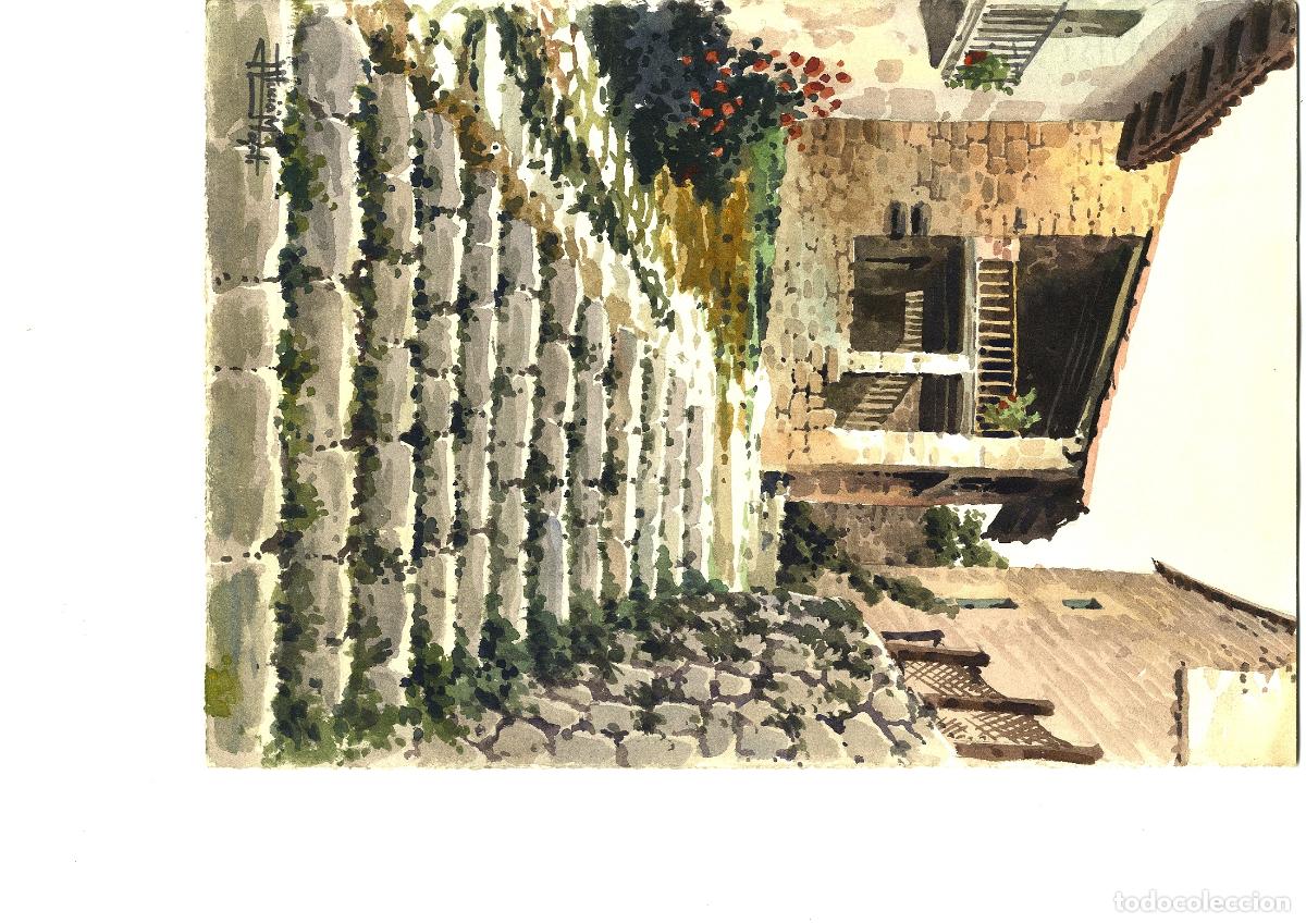 Art: Ilegible - Patio de piedra y flores - 35x25 - Acuarela