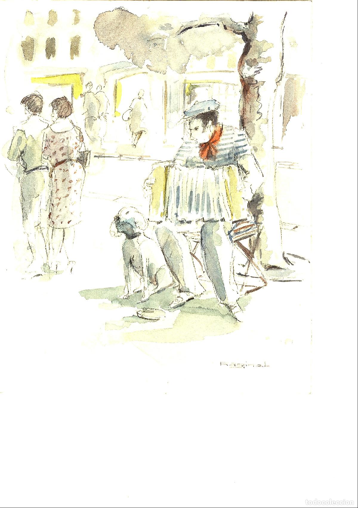 Arte: Ilegible - Paseo con perro - 35x25 - Acuarela