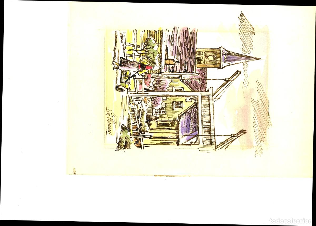 Arte: Ilegible - Casa con escalera - 35x25 - Acuarela