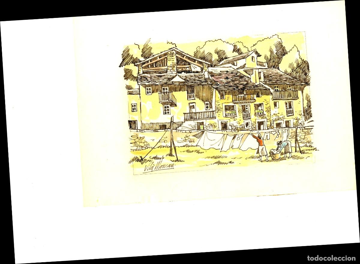 Arte: Ilegible - Casa de monta&ntilde;a con lavander&iacute;a - 35x25 - Acuarela