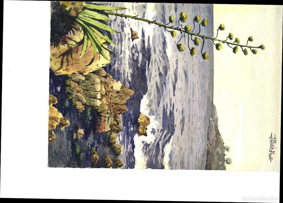 Arte: Ilegible - Cascada en la monta&ntilde;a - 35x25 - Acuarela