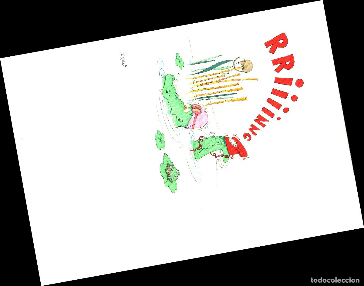 Arte: Ilegible - Tel&eacute;fono verde sonando - 35x25 - Acuarela