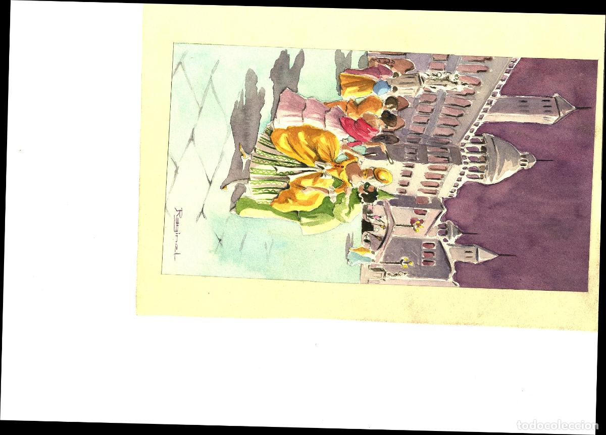 Arte: Ilegible - Vista de ciudad antigua - 35x25 - Acuarela
