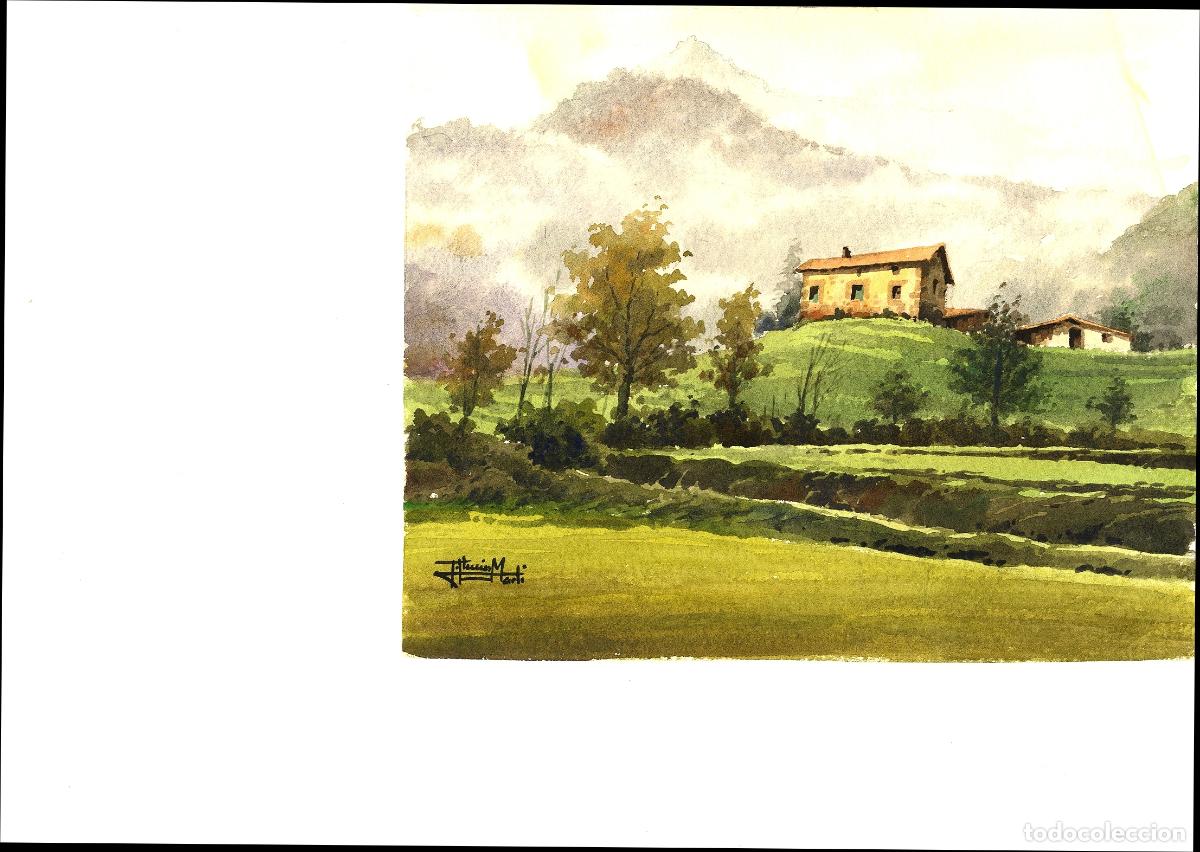 Arte: Ilegible - Casa en la colina - 35x25 - Acuarela