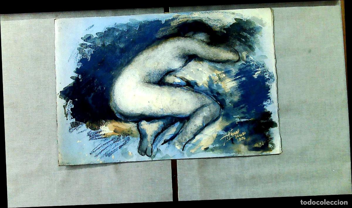 Arte: Ilegible - Figura femenina desnuda - 35x25 - Acuarela