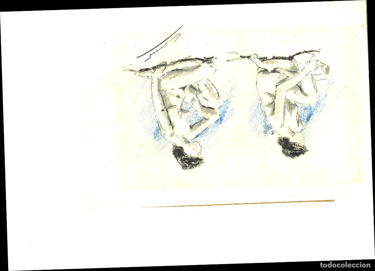 Arte: Ilegible - Dos figuras en suspensi&oacute;n - 35x25 - Acuarela