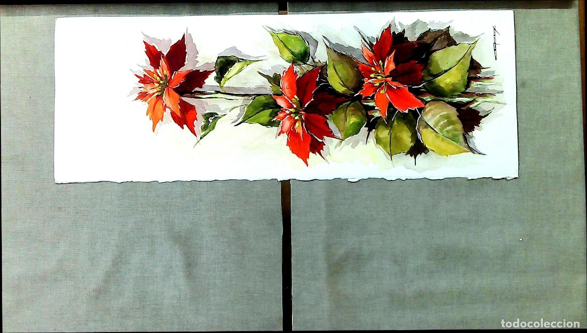 Arte: Ilegible - Flores de hoja roja - 35x25 - Acuarela