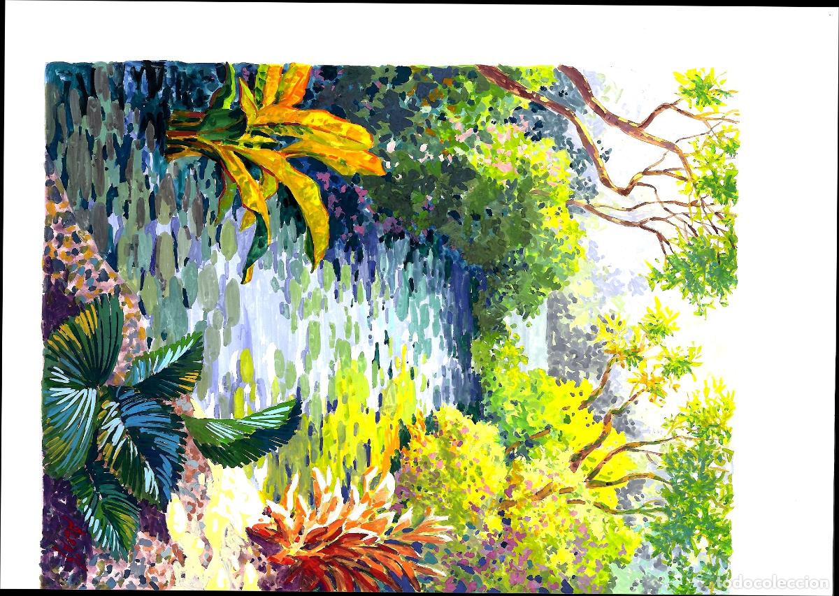 Arte: Ilegible - Jard&iacute;n Tropical Iluminado - 35x25 - Acuarela