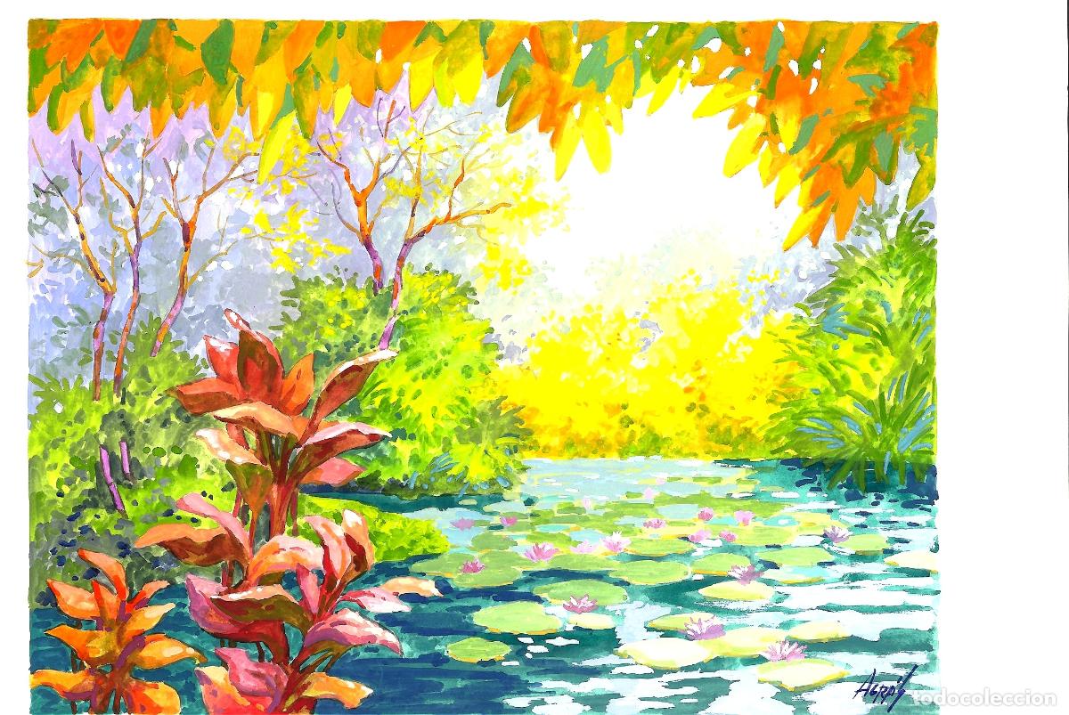 Arte: Ilegible - Estanque de Nen&uacute;fares - 35x25 - Acuarela
